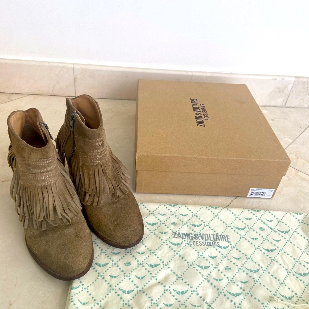 Zadig & Voltaire Taupe Molly Fringe Boots in box and dust bag size 39/9